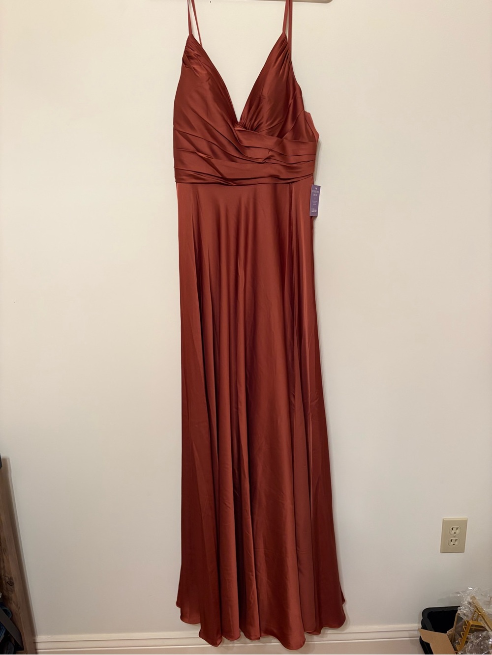 Satin Rust Spaghetti-Strap Maxi Dress